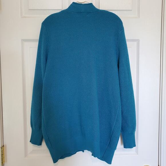 Merokeety Open Waffle-Knit Cardigan Front Pockets Teal Size M - Picture 4 of 8